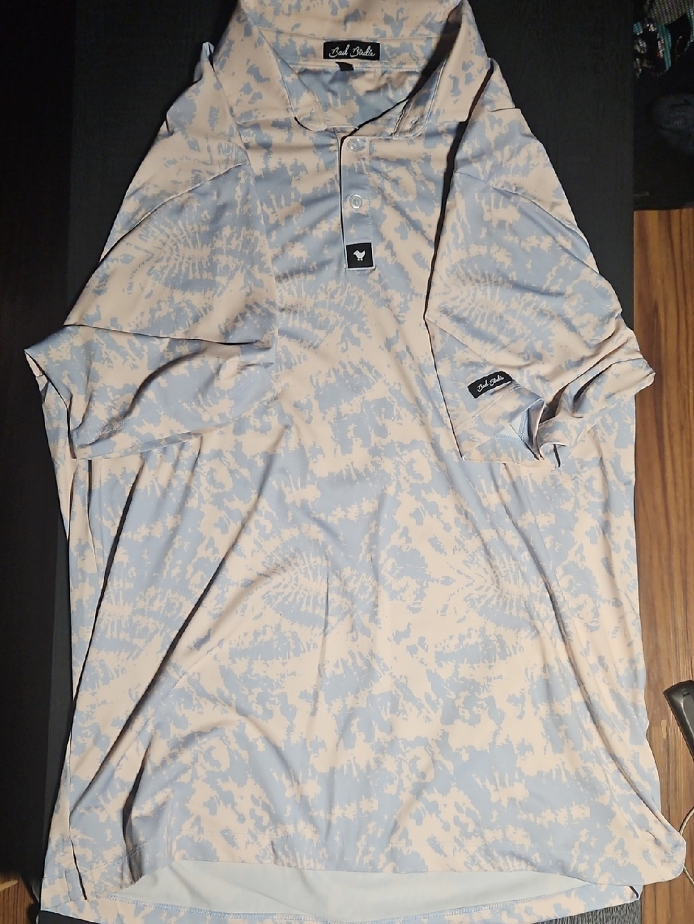 Bad Birdie Light Blue and Cream Tie-Dye Polo